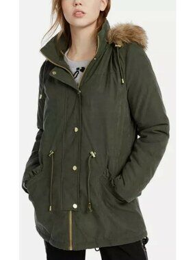 Nwt Celebrity Pink S Green Removable Hood Ruffle Pocket Faux Fur Parka Coat Wint